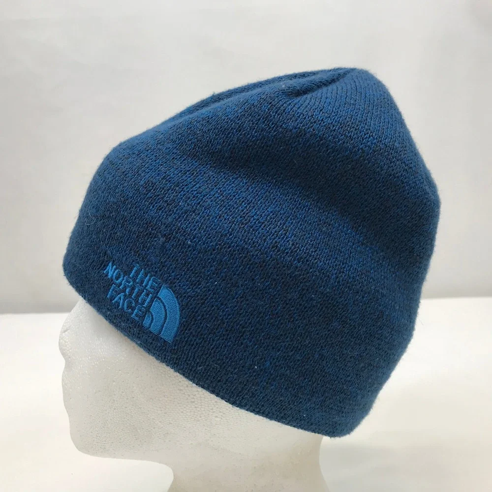 The North Face Blue Heather Knit Fleece Lined Unisex Beanie Hat One Size